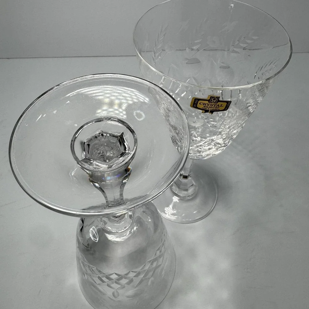 Crystal Zajecar‎ Wine Glasses Goblets Nobility Pattern Set of 2 NWOT Vintage New